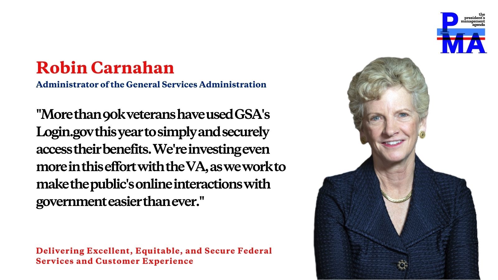 Card with photo of GSA Administrator Robin Carnahan with quote.