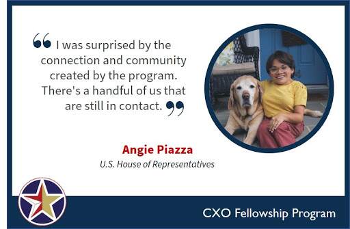 Image with text: I was surprised by the connection and community created by the program. There's a handful of us that are still in contact. Angie Piazza U.S. House of Representatives