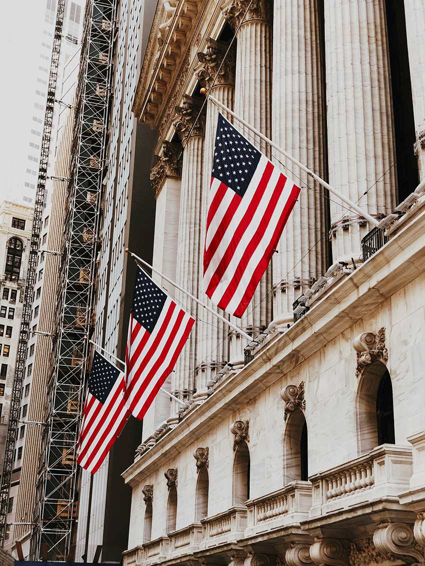 Flags on a government building