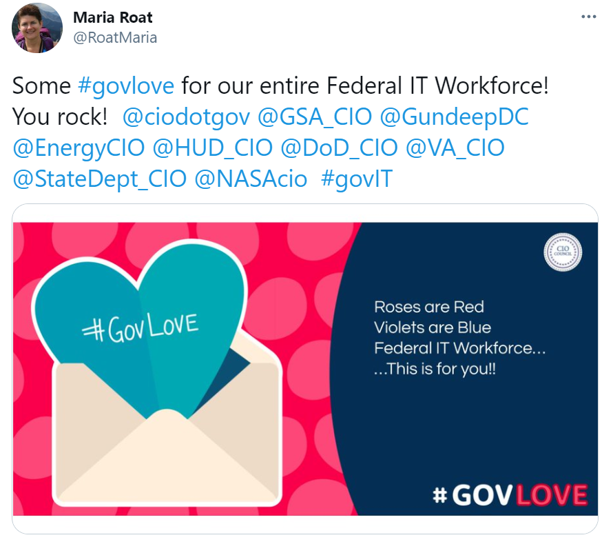 Image of a tweet with text: some govlove for our entire Federal IT workforce! You rock!