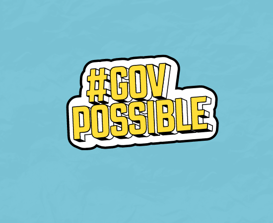 Blue background with yellow words reading GovPossible