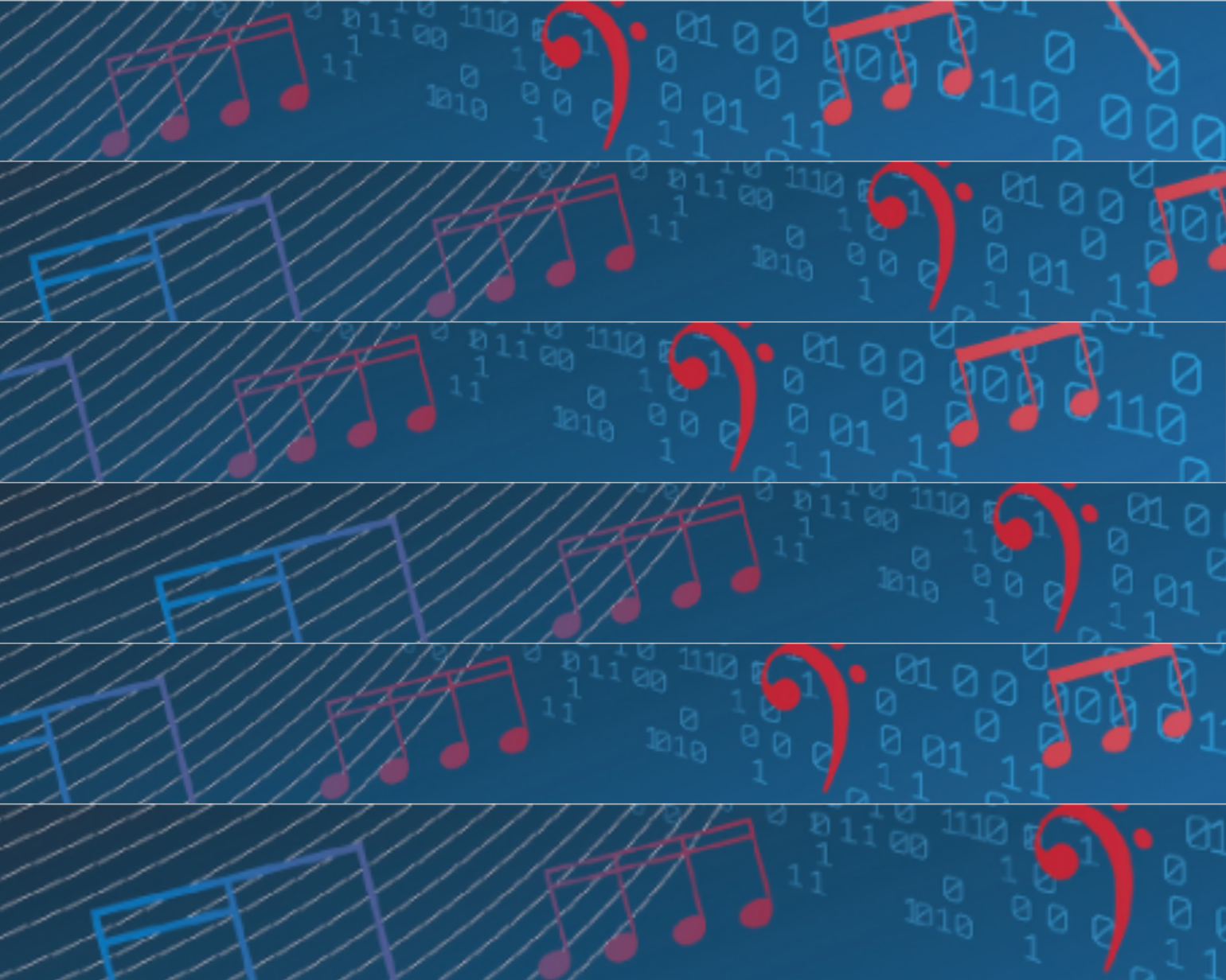 Music notes against blue background.