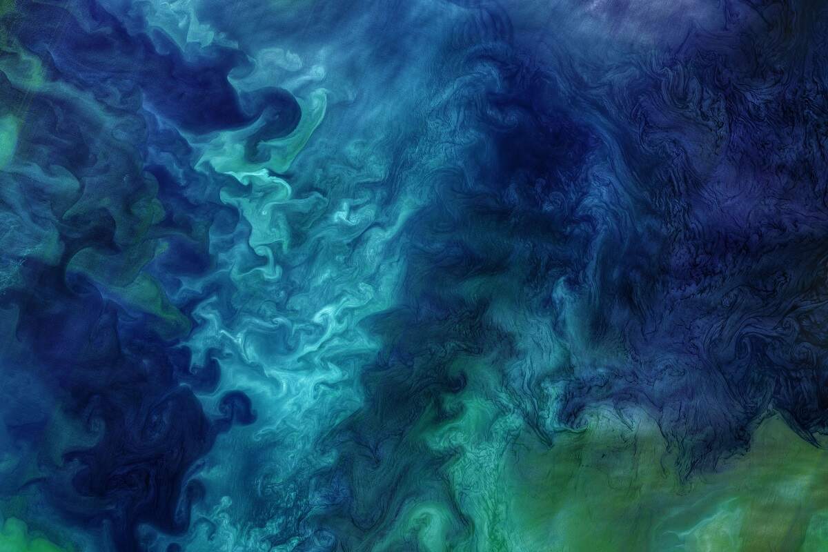 A photo of blue and green patterns.