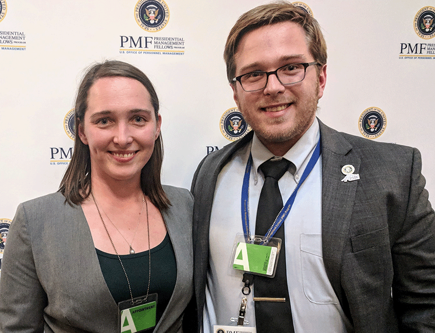 Siblings Sarah and Garrison Anderson, pictured at the Presidential Management Fellows Leadership Development Program Conference in 2018, have long shared a bond over public service.